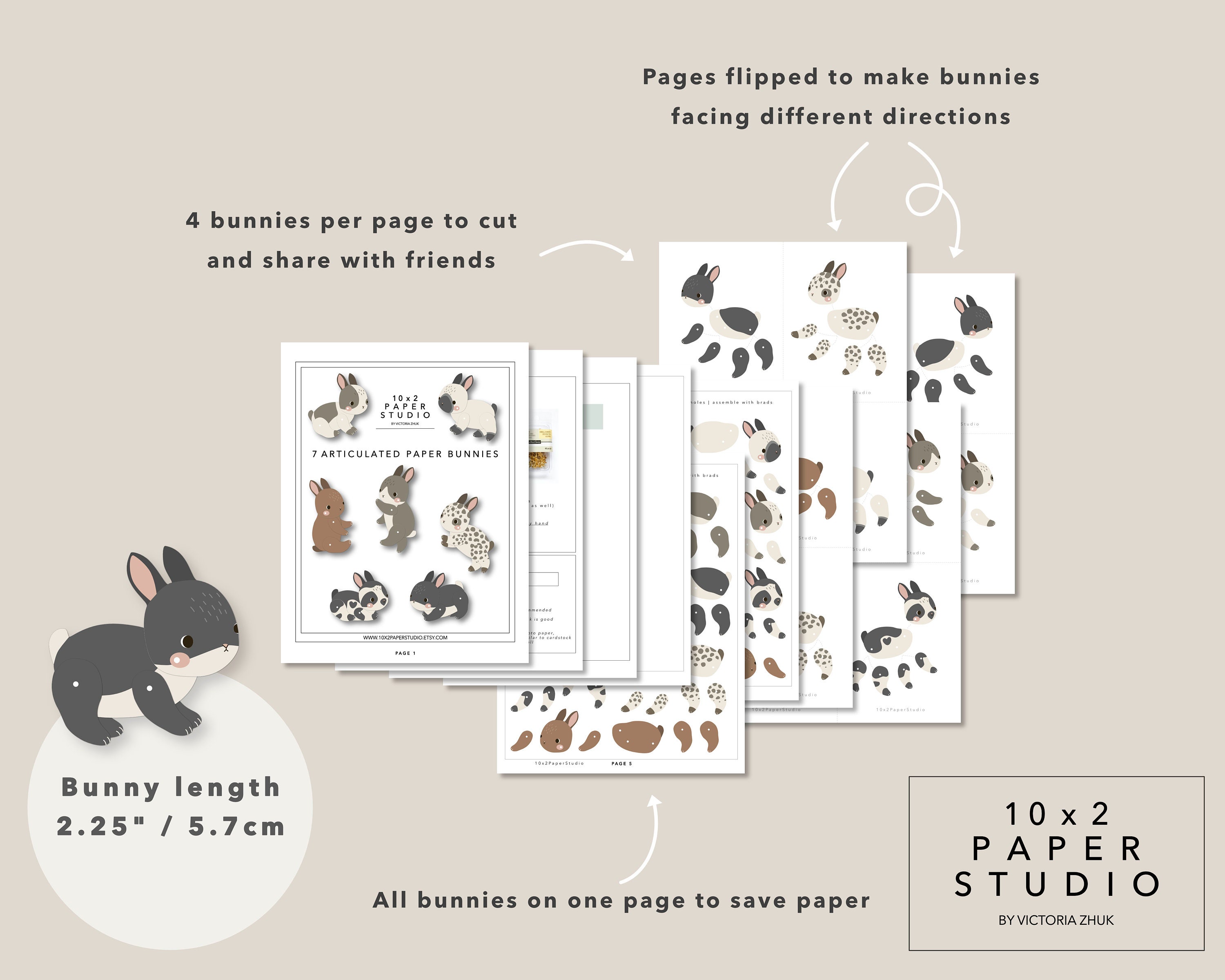 7 Articulate Paper Bunnies. Print and Cut. PDF SVG Files - Etsy