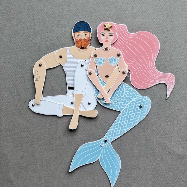 PDF paper doll mermaid and sailor