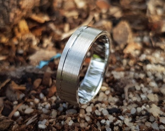 Silver Brushed Grooved Ring Mens Wedding Band Silver Ring Brushed Ring Mens Silver Ring