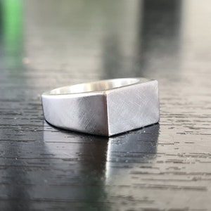 Matte Brushed Signet Ring, Sterling Silver Signet Ring, Gents Ring, Men&#39;s Ring, Wedding Ring, Silver Ring, Recycled Silver Ring