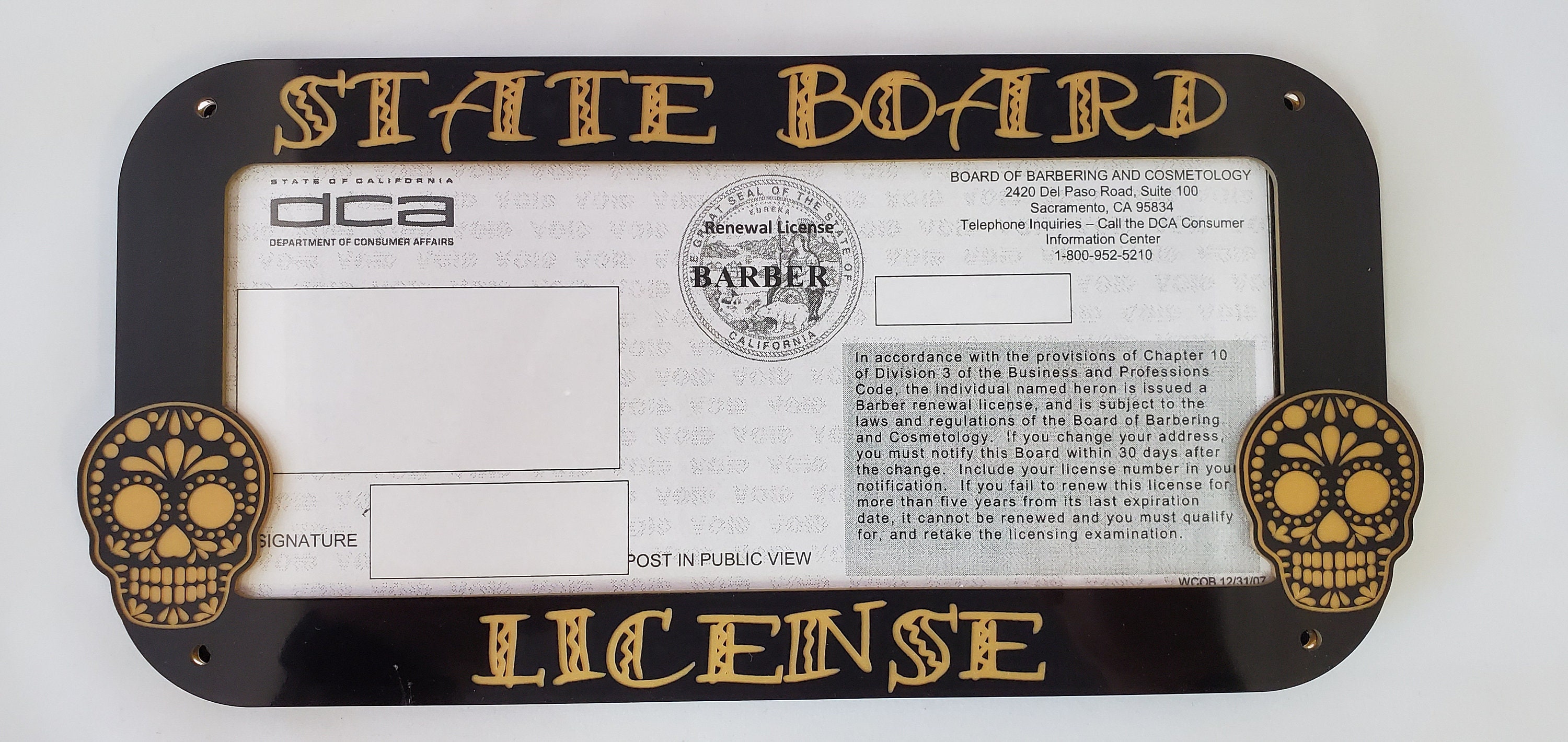 BarberCosmo License Frame Made For California License Laser Etsy