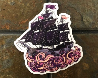 Amethist sterrenry piratenschip sticker - helder vinyl 3 "x2.9"