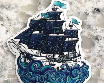 3.5” Cool Pirate Ship Sticker Jolly Roger Treasure Chest Sail Boat