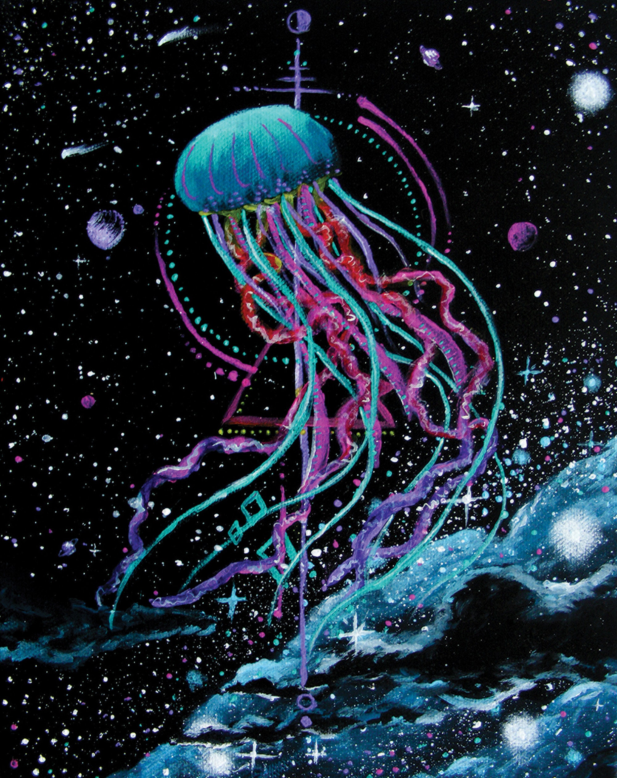 11x14 Jellyfish In Space Original Art Print Etsy