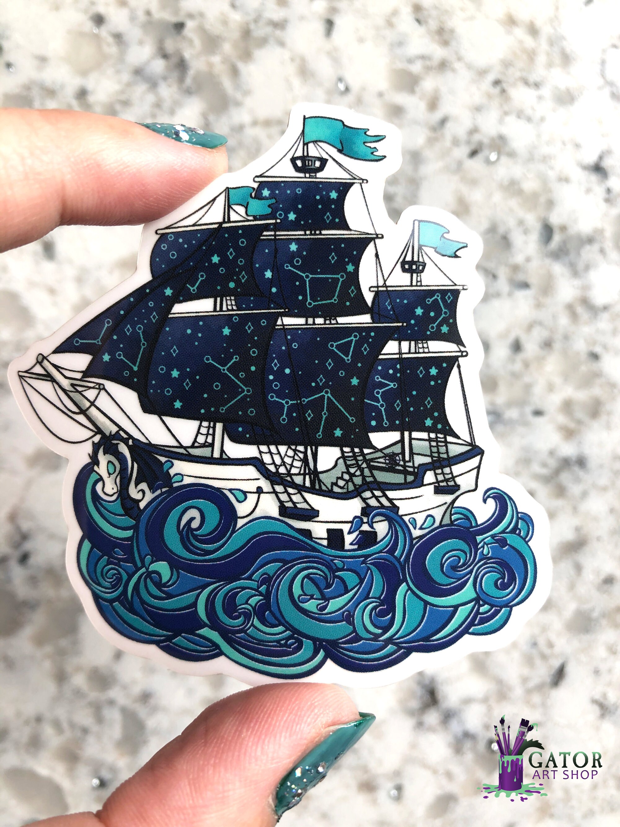 Aurora starry pirate ship sticker clear vinyl | Etsy
