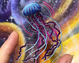 Qualle Holographische Aufkleber - 6,5 x 9,5 cm
