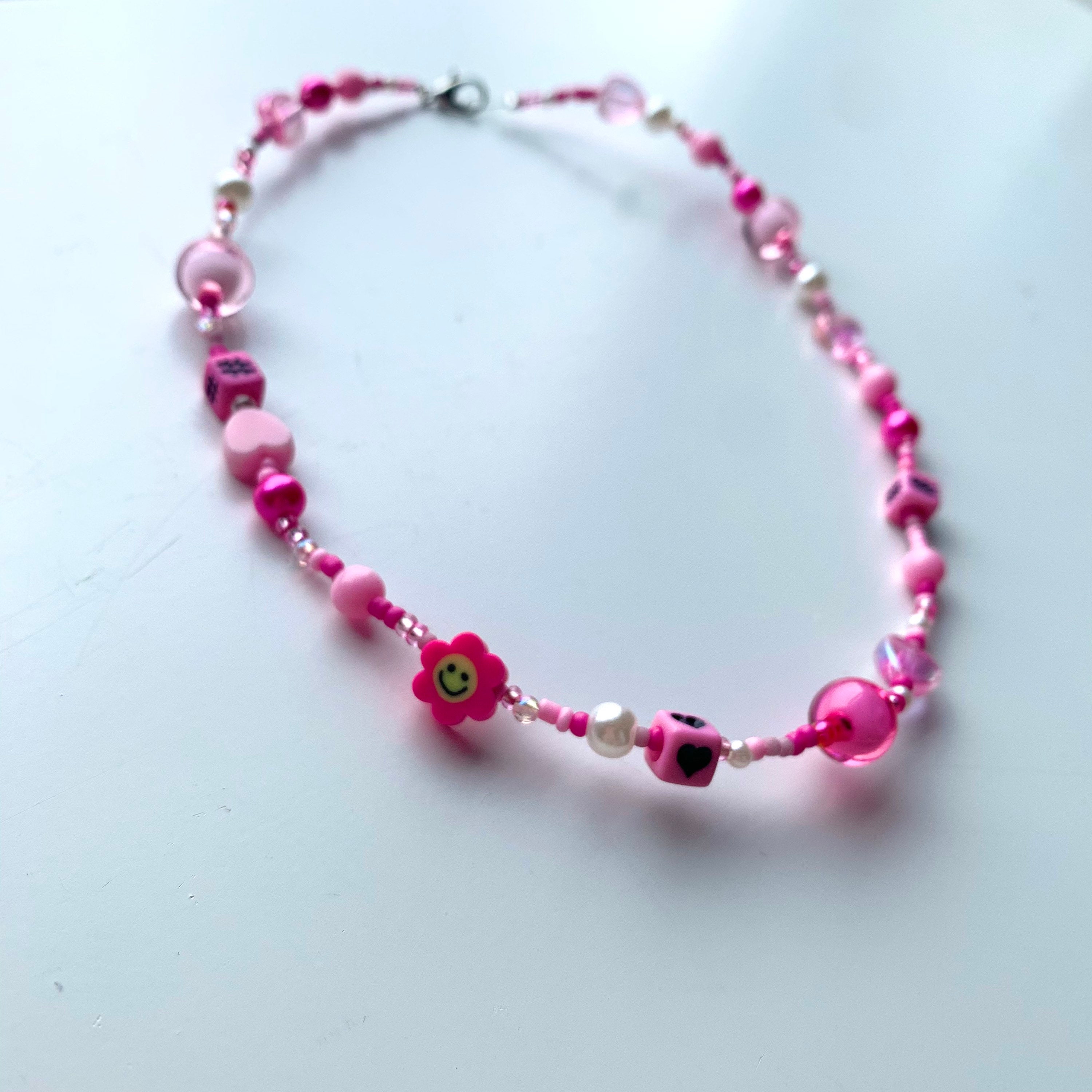 Pink mixed bead choker necklace Etsy