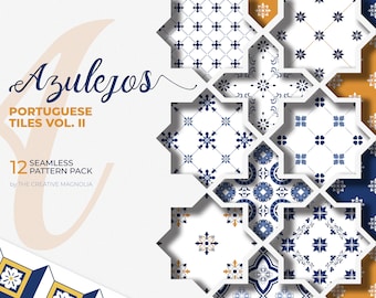 Portuguese Tiles Digital Paper | Azulejos Seamless Pattern | Blue and White Mosaic Patterns | Mediterranean Floor Ceramic Tiles Printables