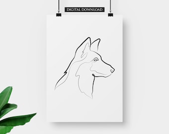 German Shepherd Portrait | One Line Art Dog Tattoo | Dog Lover Gift | Minimalist Line Art Print | Pet Portrait Drawing | Dog Illustration