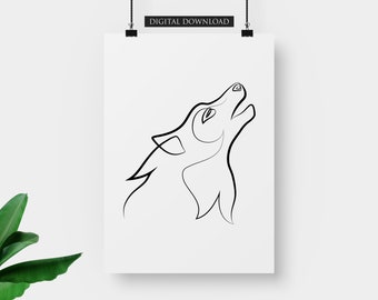 Wolf One Line Art | Wolf Tattoo Art | Minimalist Line Art | Abstract Line Art Howling Wolf Poster | Wolf Print | Simple Wolf Drawing