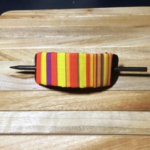 Vintage Colorful Stripe Fabric & Leather Barrette Retro Rainbow Striped Fabric: Upholstery & Home Decor  main image 2