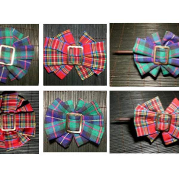 Handmade  tartan inspired plaid brooches, hair slides, and barrettes (red, navy blue), fabric jewelry__a