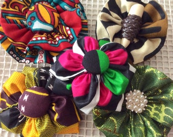 B'klyn African jewelry (kente, mudcloth, samakaka, gele, ankara, and mandala printed fabric) handmade brooches & barrettes