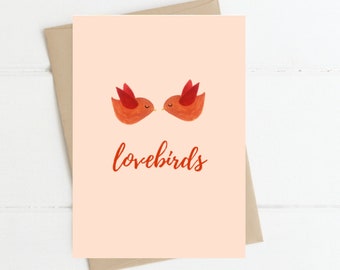 Lovebirds A6 greeting card. One card suitable for any occasion, anniversary, engagement Valentines