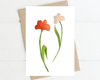 1 x 'Dancing Flowers' card with envelope, blank inside. Flower design, painted in Ireland and printed onto card for sending to loved ones