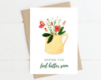 Hope you feel better A6 greeting cards. Blank card suitable for letting someone know you care