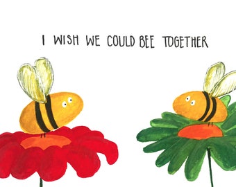 Bee together -cards with envelopes, blank inside. Bee design painted in Ireland and printed onto cards for sending to those you love