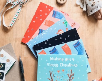 6 x Mixed Christmas cards. 6 different blank greeting cards and envelopes. Festive cards to make this holiday season extra special