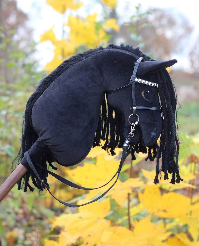 Hobby horse black color stick horse handmade Friesian Etsy