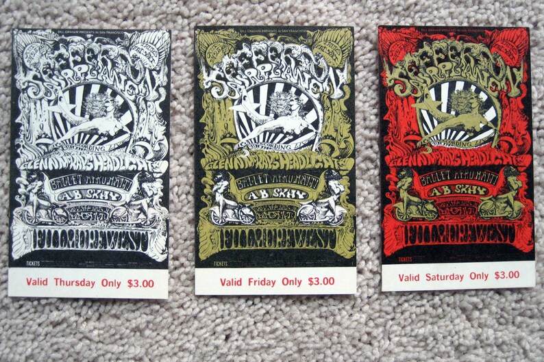 1968 Jefferson Airplane Bill Graham Fillmore Poster Ticket Set Etsy