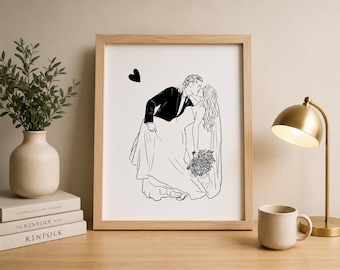 Bride and groom line art