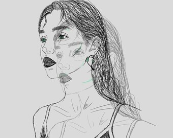 Ritratto personalizzato, disegno a tratto, ritratto disegnato, illustrazione personalizzata (digitale)