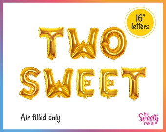 TWO SWEET Phrase Balloon | Mylar Foil 16" Gold Letter Banner | 2nd Birthday Party | 2 Years Old Celebration | Baby Birthday Party Decoration