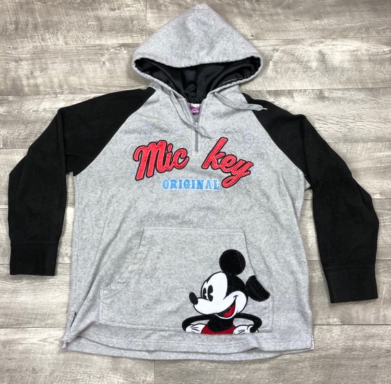 Disney Mickey Mouse 1/4 Zip Womens Grey/black Hoodie Fleece Sweatshirt Size  XL 16W B1 