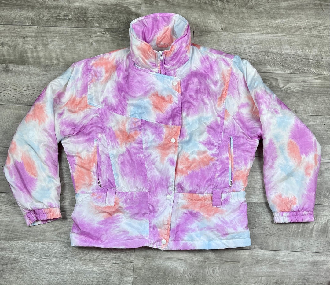 Retro Haute Route Ski Jacket Neon Pink/white/orange/blue Tie-dye Winter ...