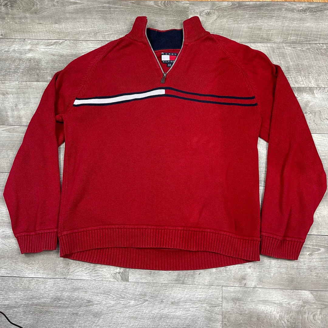 Vintage Tommy Hilfiger Big Logo Red Mockneck Knit Sweater - Etsy