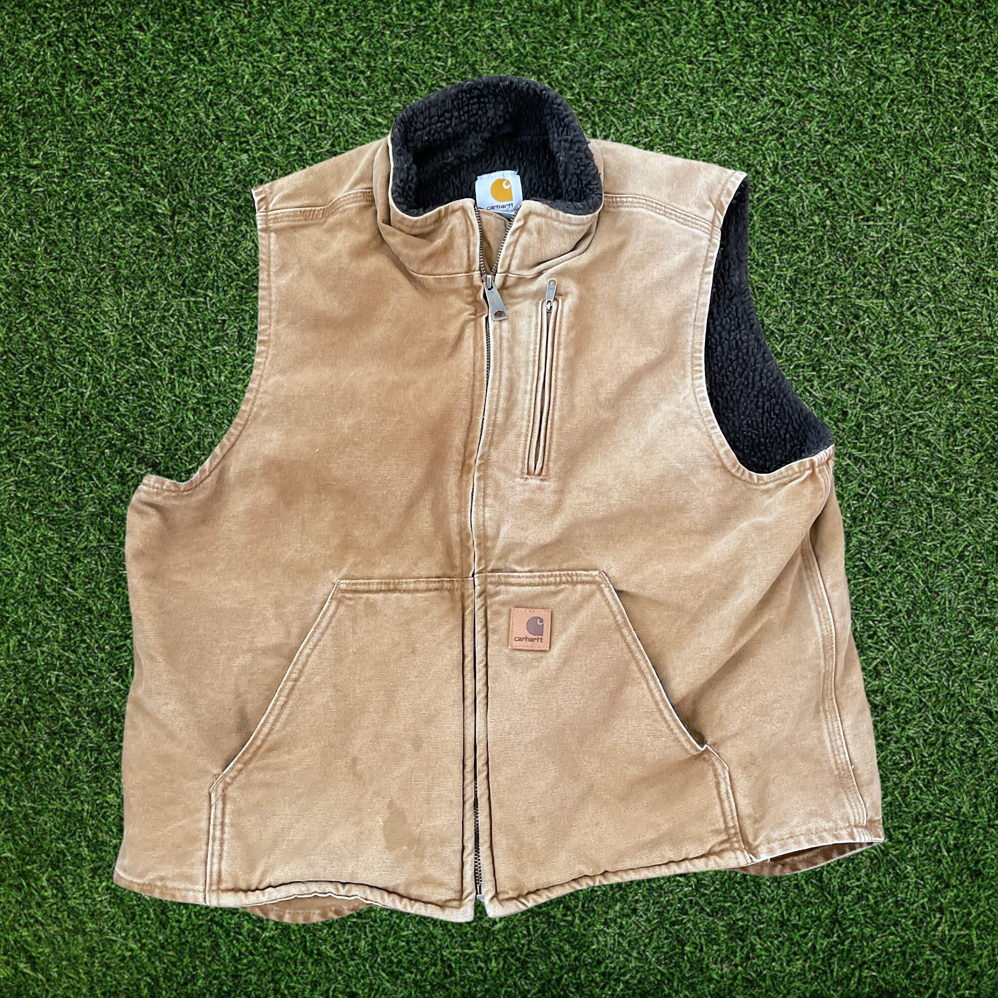 Vintage Carhartt Tan Heavy Canvas Work Vest With Sherpa Lining Etsy