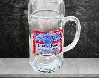 Vintage Classic Budweiser 8” Tall Glass 1L Beer Stein Mug Anheuser Busch!
