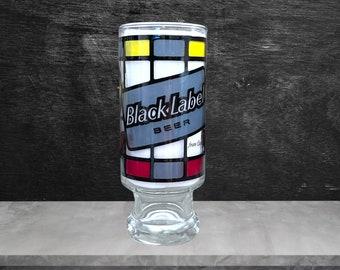 Vintage Black Label Beer “Stain Glass” Cup 6.5”