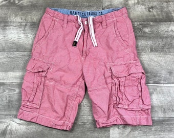 Nautica Jeans Co Red & White Small Checked Casual Cargo Shorts, Men’s Size 32 - A3