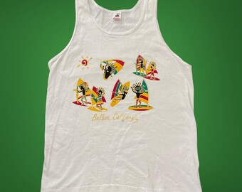 White Balboa California Puff Paint Graphic Tank Top! Mens Size Large -A6