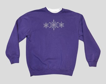 Vintage M&C Sportswear Purple Double Collar Snowflake Sweatshirt Womens Size Medium - A3