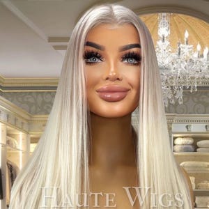 Blonde it - Free Part COOL Tone Ash Blonde Wig heat resistant Womens Long Wig pre plucked Swiss Lace Front Blends Straight Ladies Wig Gift