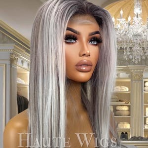 FREE Part Frosty blonde - Straight ash blonde Wig white dark Highlights Hair Lace Front Straight Swiss lace multi part