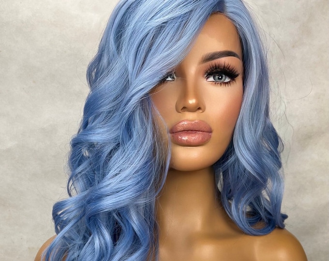 Wavy Azura Icy Baby Sky Blue Wig Curly Light Blue Wig Lace Front T Part