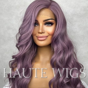Purple Haze Lilac Light Violet Wig Long Wavy side parting HD Lace Front Human Hair Blends Wig Gift for her Ladies Womens Wigs