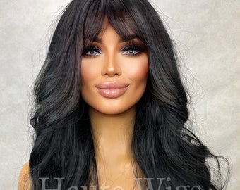 Long Wavy Jet Black Wig: 24 Inch Synthetic Hair