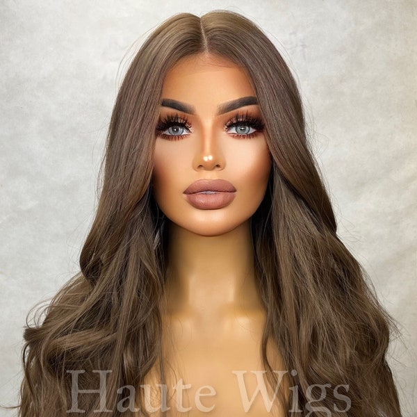Please Me - Brown Brunette Lace front Wig Long Deep Golden Brown Layered Silky Wavy Curly Ladies Womens Wigs no ombré Haute wigs Gift