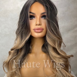 Heroine - Mid Brown W Golden Sunkissed Blonde Ombré Highlights Streaks Balayage Layered NO Lace Front WAVY