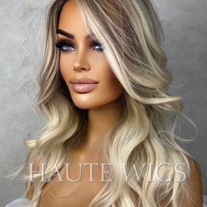 Ash Blonde Brown Balayage Highlights streaks 16 Inch Bob Wig Wavy Side Parting NO Lace Front Womens Wig Short gift for her