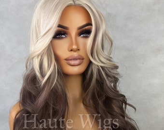 PeepShow- Ombré 613 Light Creamy Blonde To Cola Brown Brunette Womens Wavy Wig Lace Front Layered Thick Ladies Wig RARE Bleached Peroxide