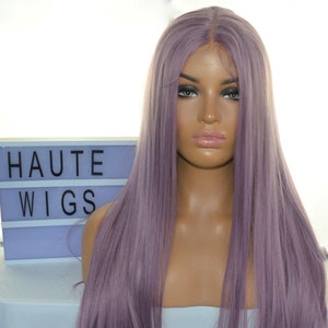 Lilac Light Purple Violet Wig Long Straight HD Lace Front Human Hair Blends Wig Ladies Womens Wigs