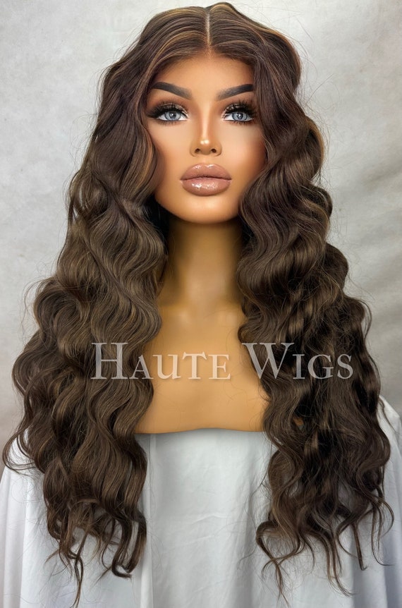 24 Inch Dark Brown Balayage Wig: Golden Blonde Highlights  display picture 2