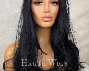 24 Inch Black Lace Front Wig Long Straight Wigs Realistic  display picture 3