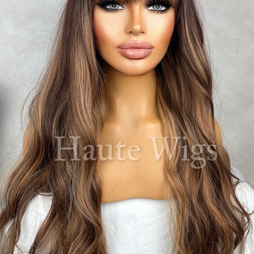 Rusty Copper Wavy Wig With Bangs: 14 Inch Synthetic Hair - Etsy display picture 1