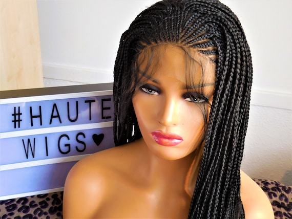 Ebony Black Braided Lace Front Long Wig Box Braids Cornrows Etsy
